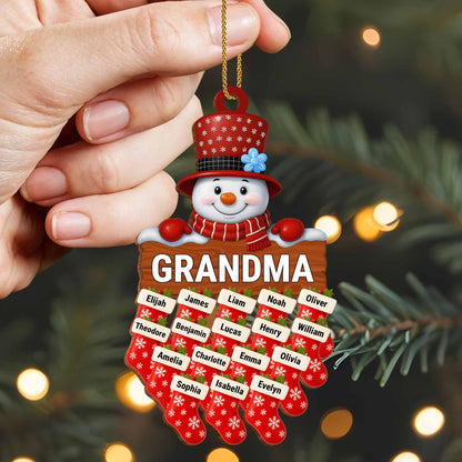 Charming Snowman With Customizable Names - Personalized Custom Wood Ornament, Custom Shaped - GRM091_WDO