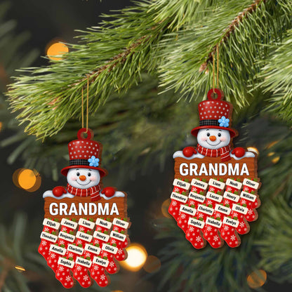 Charming Snowman With Customizable Names - Personalized Custom Wood Ornament, Custom Shaped - GRM091_WDO