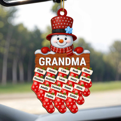 Charming Snowman With Customizable Names - Personalized Custom Wood Ornament, Custom Shaped - GRM091_WDO