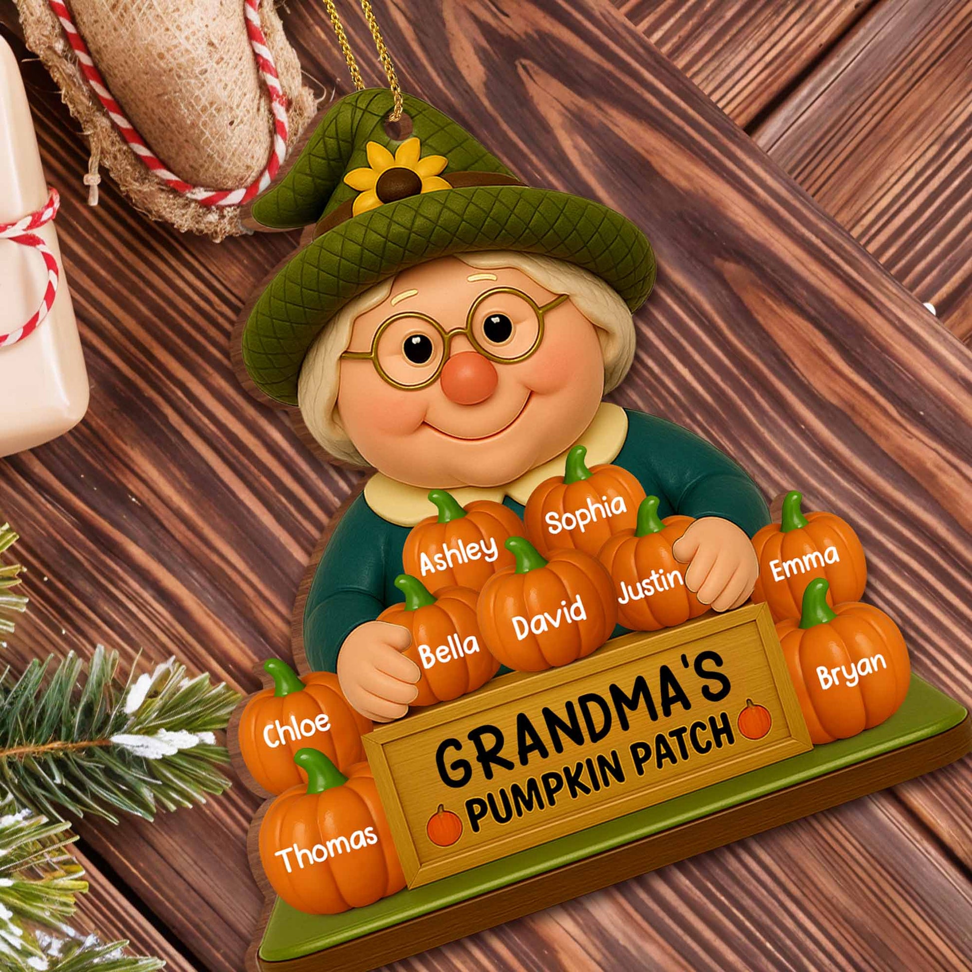 Grandma's Pumpkin Patch Adorable Custom Ornament