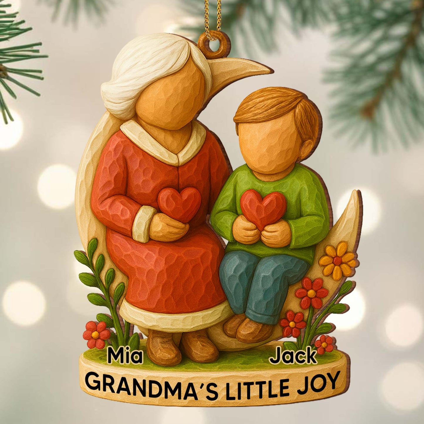 Grandma's Little Joy With Child And Hearts