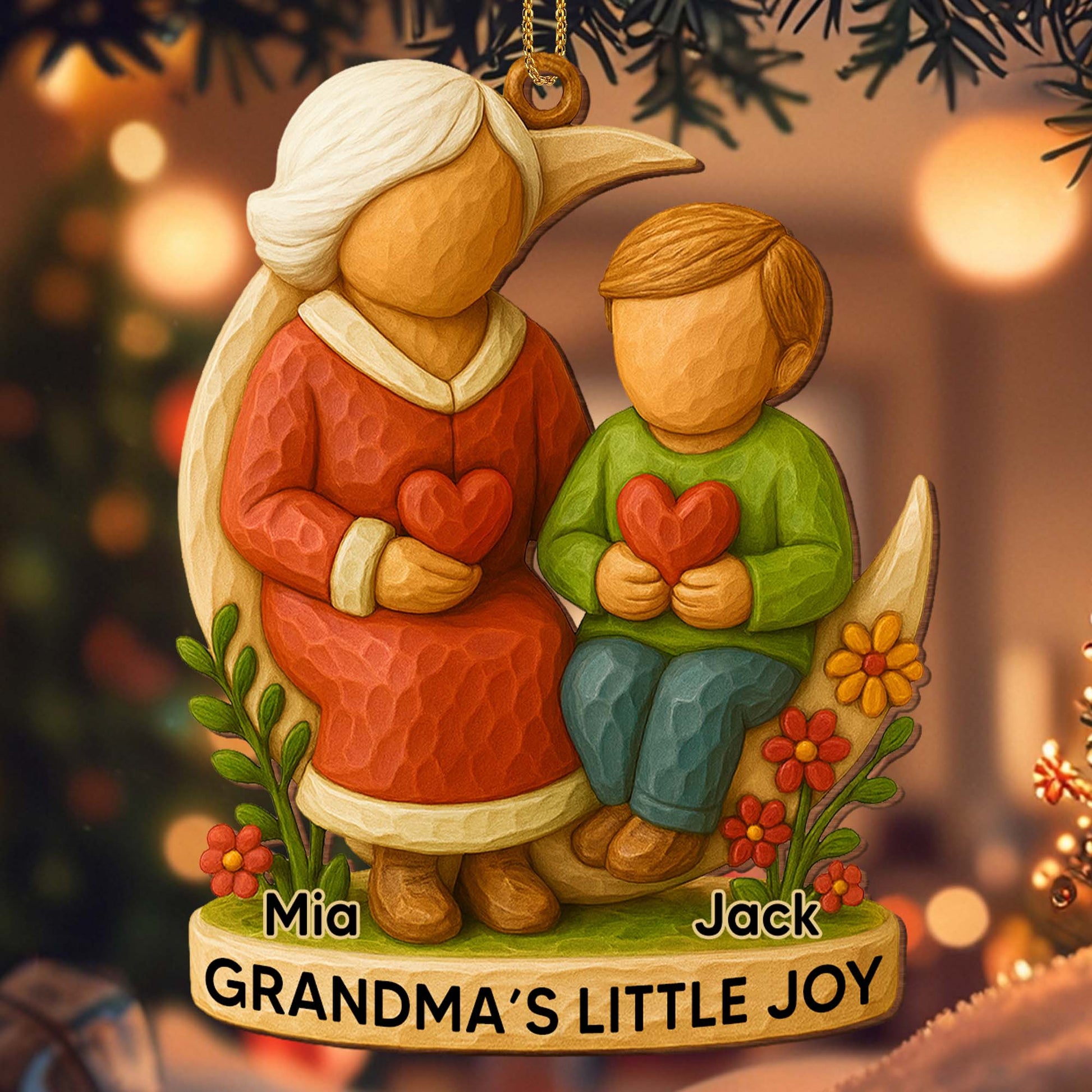 Grandma's Little Joy With Child And Hearts