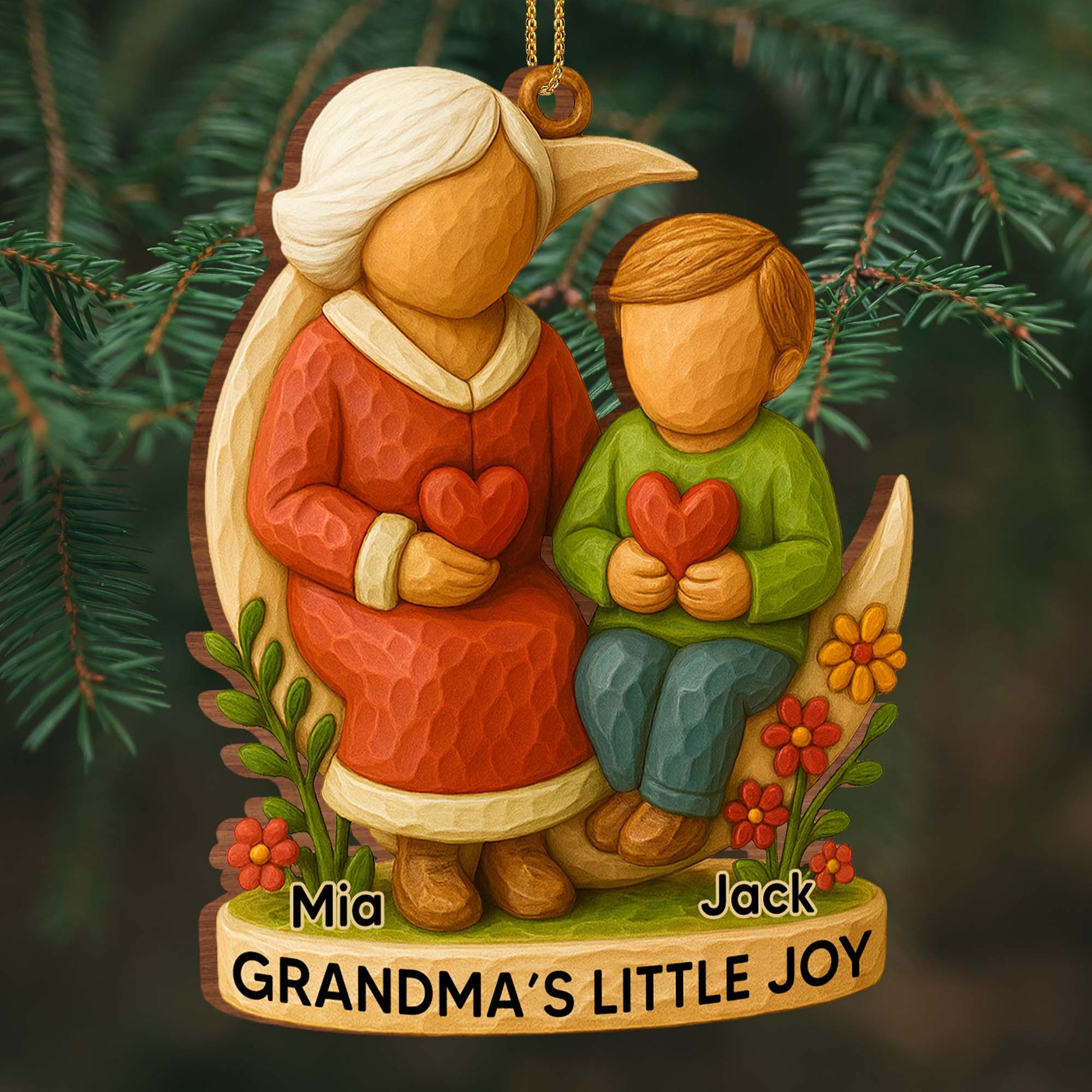 Grandma's Little Joy With Child And Hearts