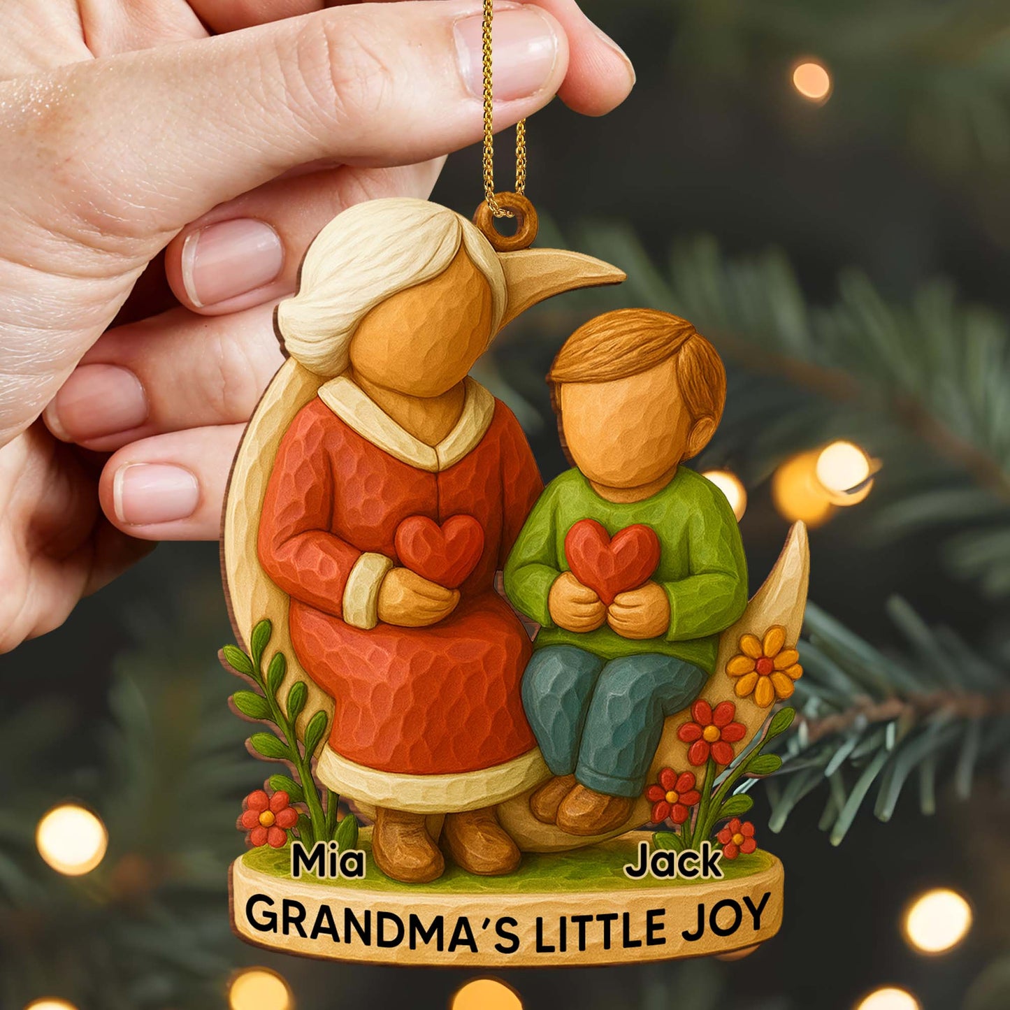 Grandma's Little Joy With Child And Hearts