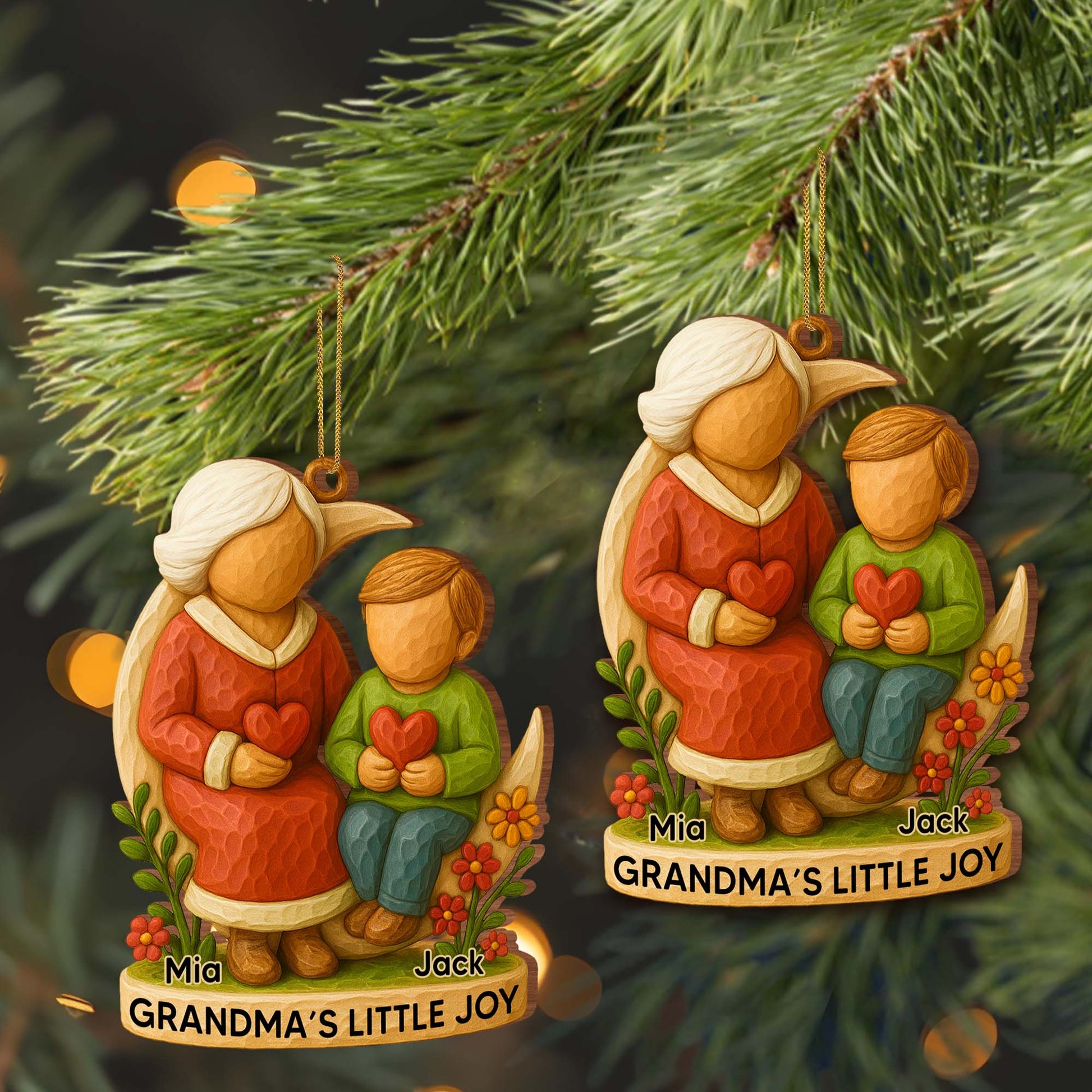 Grandma's Little Joy With Child And Hearts