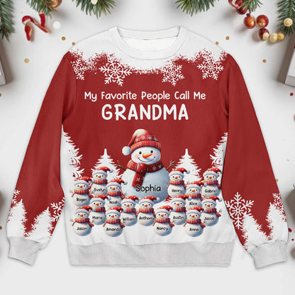 My Favorite People Call Me Grandma, Snowman and Snowflakes Design - Personalized Custom Ugly Sweatshirt, Unisex Wool Jumper  - GRM096_TWS