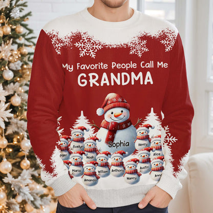 My Favorite People Call Me Grandma, Snowman and Snowflakes Design - Personalized Custom Ugly Sweatshirt, Unisex Wool Jumper  - GRM096_TWS