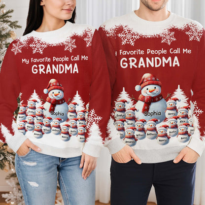 My Favorite People Call Me Grandma, Snowman and Snowflakes Design - Personalized Custom Ugly Sweatshirt, Unisex Wool Jumper  - GRM096_TWS