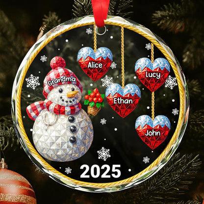 Celebrate The Warmth And Joy, Snowman And Hearts - Personalized Custom Circle Glass Ornament - GRM098_CGOR
