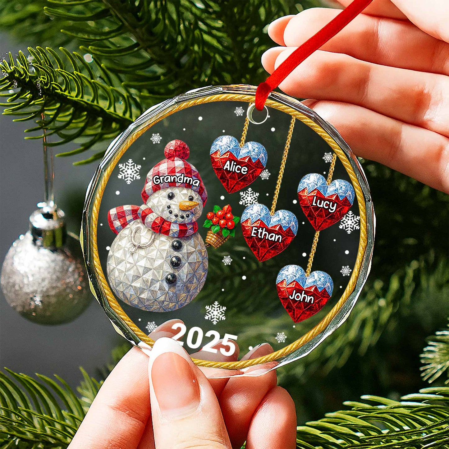 Celebrate The Warmth And Joy, Snowman And Hearts - Personalized Custom Circle Glass Ornament - GRM098_CGOR
