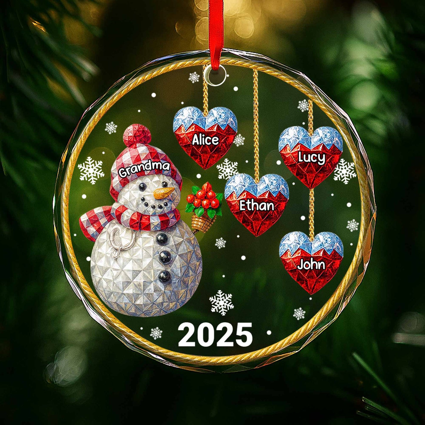 Celebrate The Warmth And Joy, Snowman And Hearts - Personalized Custom Circle Glass Ornament - GRM098_CGOR