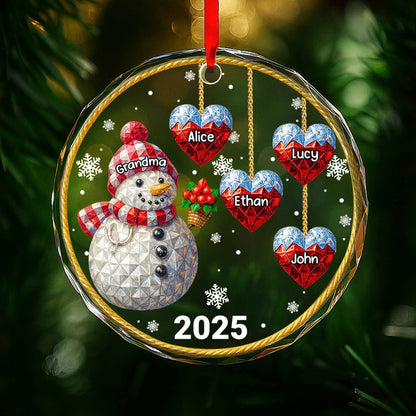 Celebrate The Warmth And Joy, Snowman And Hearts - Personalized Custom Circle Glass Ornament - GRM098_CGOR