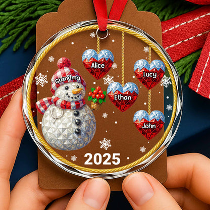 Celebrate The Warmth And Joy, Snowman And Hearts - Personalized Custom Circle Glass Ornament - GRM098_CGOR