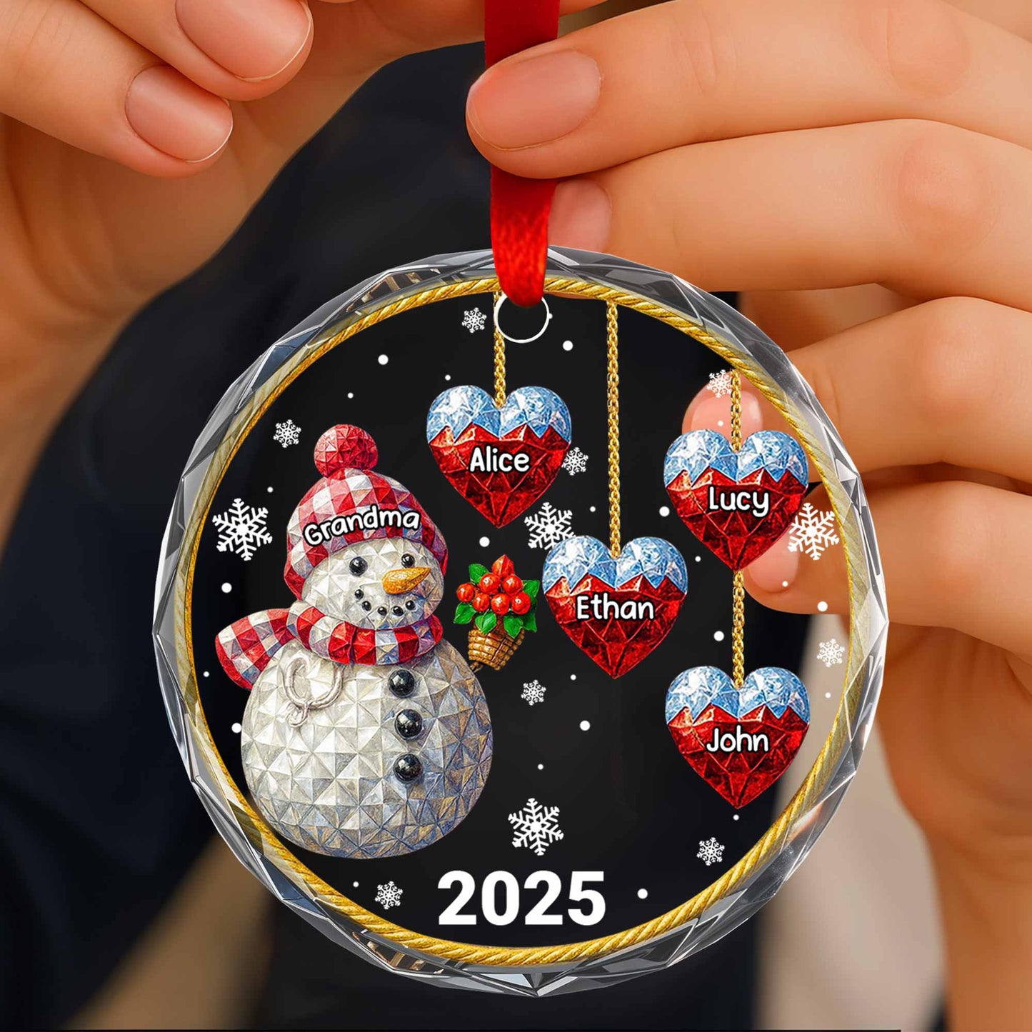 Celebrate The Warmth And Joy, Snowman And Hearts - Personalized Custom Circle Glass Ornament - GRM098_CGOR