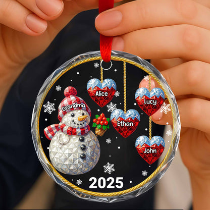 Celebrate The Warmth And Joy, Snowman And Hearts - Personalized Custom Circle Glass Ornament - GRM098_CGOR