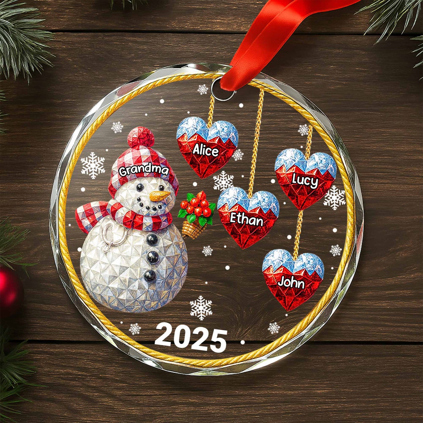 Celebrate The Warmth And Joy, Snowman And Hearts - Personalized Custom Circle Glass Ornament - GRM098_CGOR