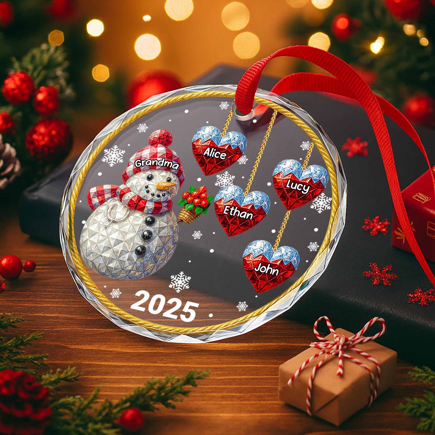 Celebrate The Warmth And Joy, Snowman And Hearts - Personalized Custom Circle Glass Ornament - GRM098_CGOR