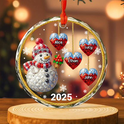 Celebrate The Warmth And Joy, Snowman And Hearts - Personalized Custom Circle Glass Ornament - GRM098_CGOR