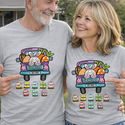 Grandma Est Truck With Easter Bunny Eggs And Carrots - Personalized Custom Unisex T-shirt, Hoodie - GRM106_WBAS