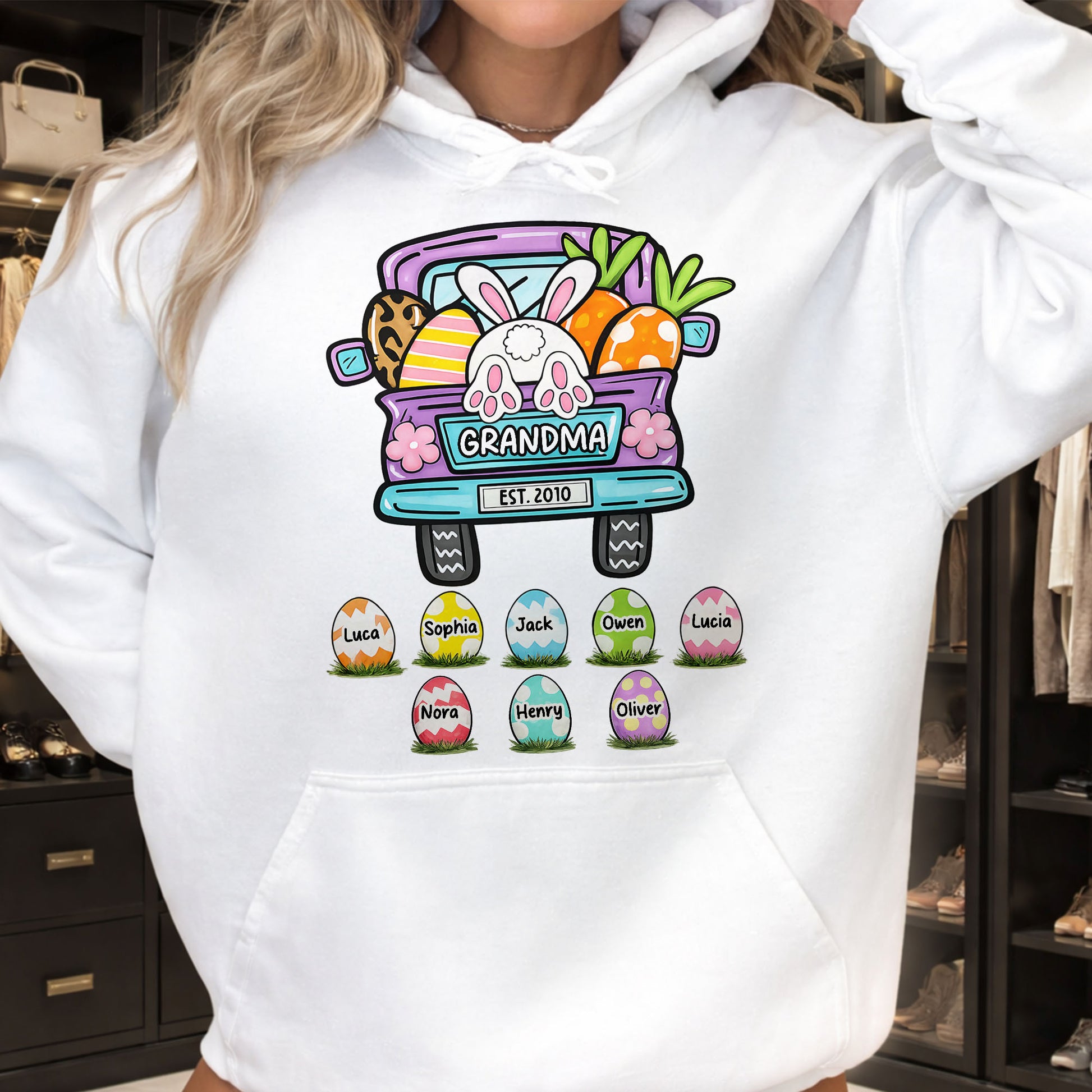 Grandma Est Truck With Easter Bunny Eggs And Carrots