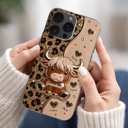 Grandma Highland Cow With Leopard Print And Hearts - Personalized Clear Phone Case - GRM138_PHC