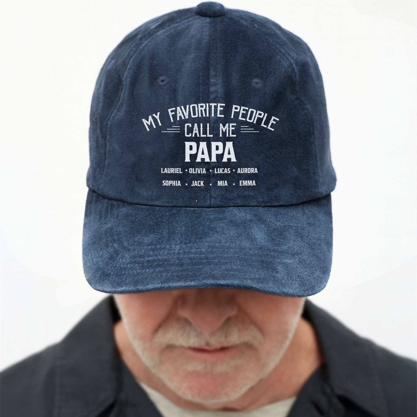 My Favorite People Call Me Papa Cap - Personalized Custom Washed Denim Cap - GRP044_WDCAP
