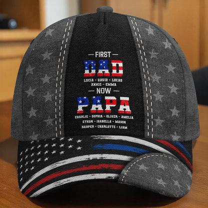 First Dad Now Papa With Stars And Stripes Design - Personalized Classic Cap - GRP047_CCAP
