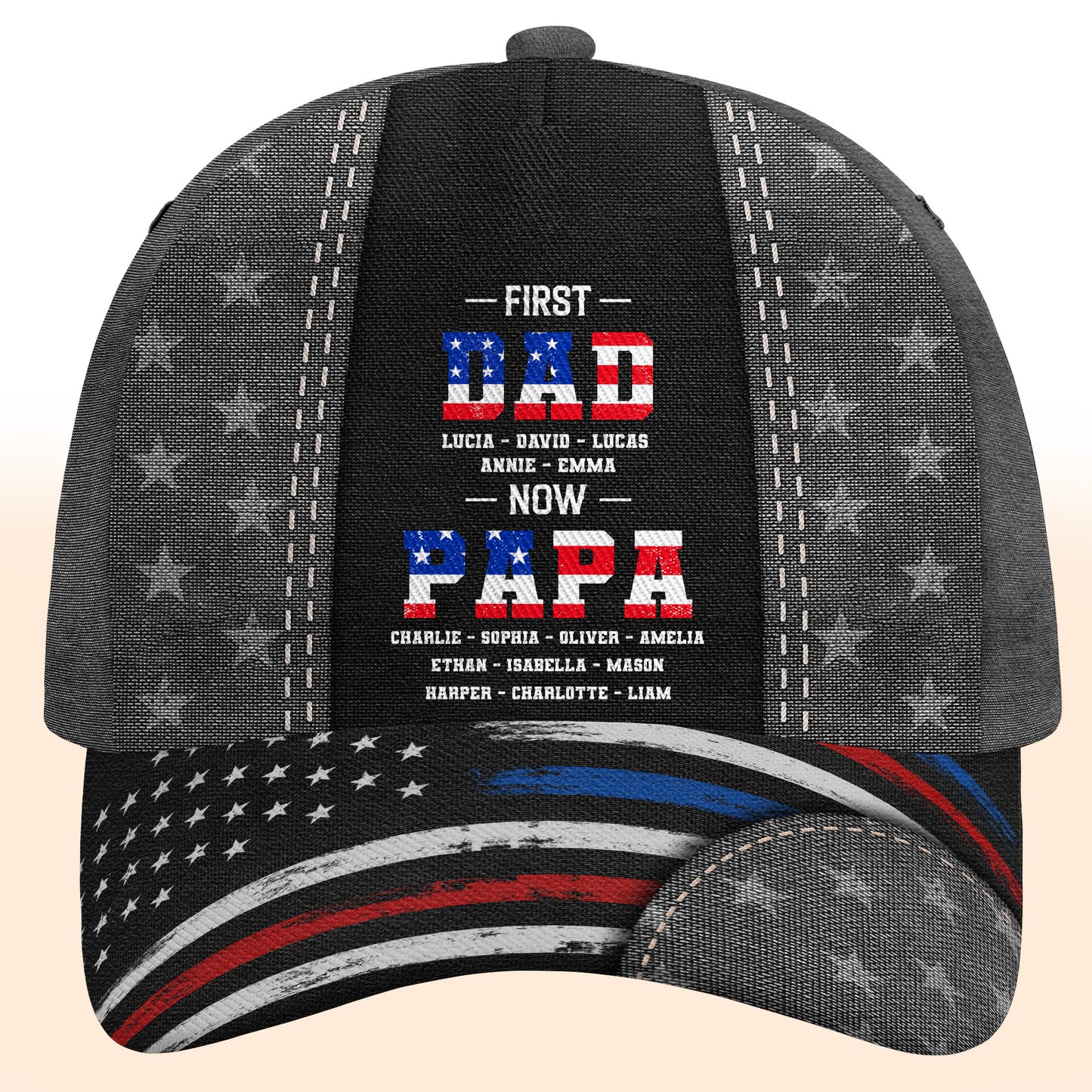 First Dad Now Papa With Stars And Stripes Design - Personalized Classic Cap - GRP047_CCAP