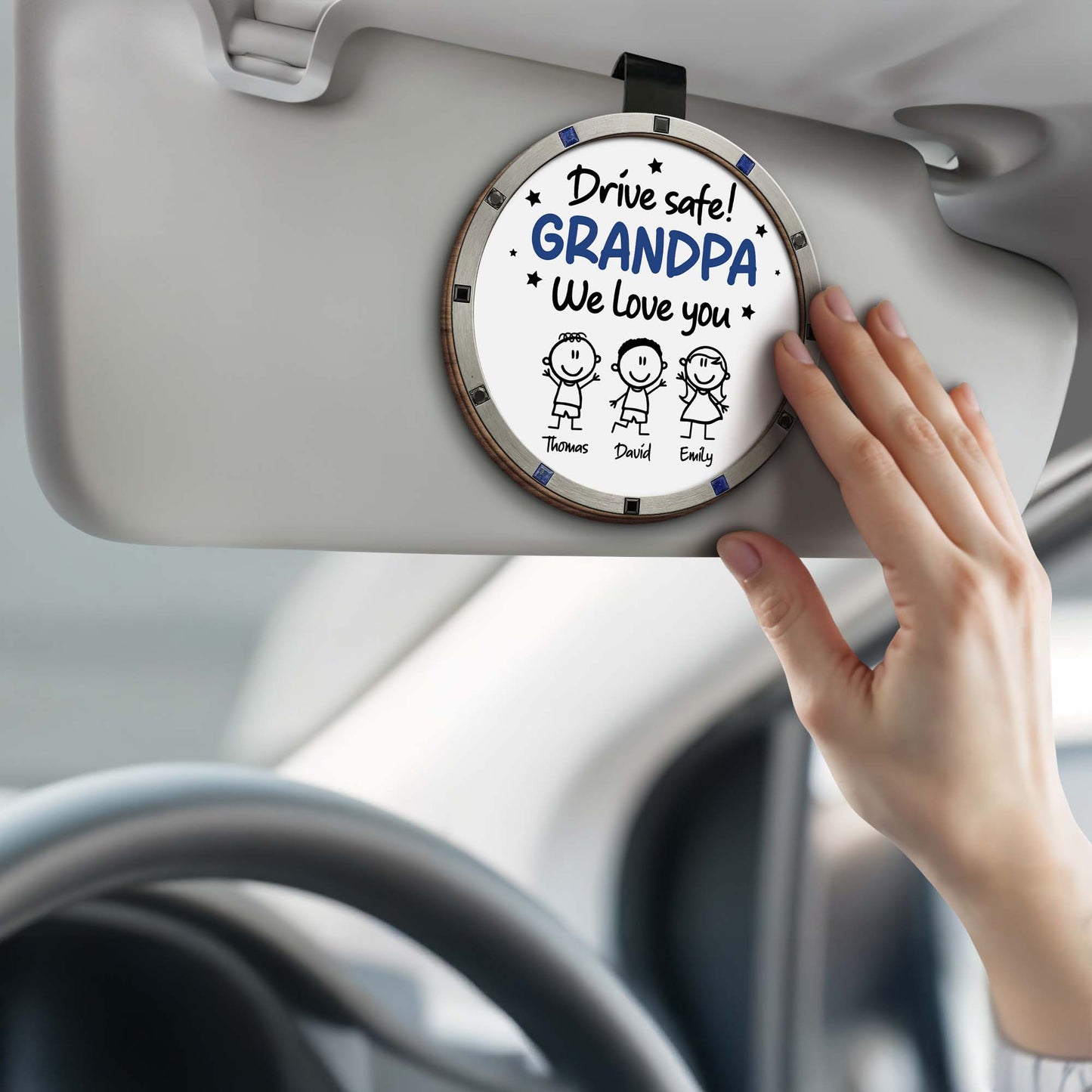 Drive Safe We Love You, Cartoon Figures And Stars - Personalized Custom Shaped Car Visor Clip - GRP049_VIS