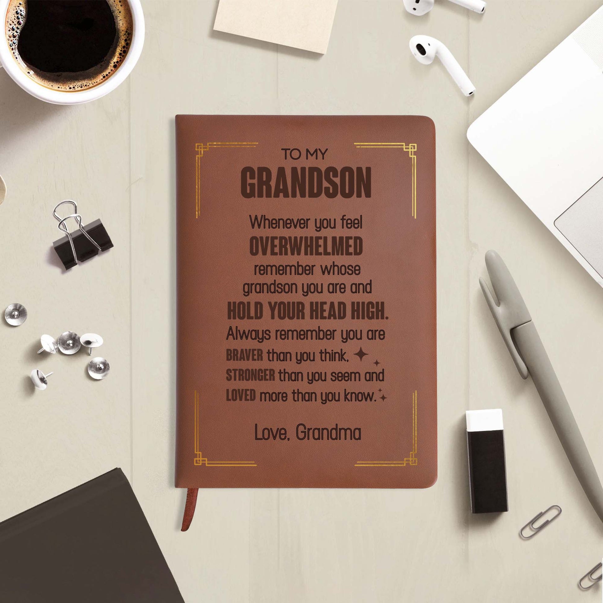 Motivational Quotes Leather Journal For Grandson