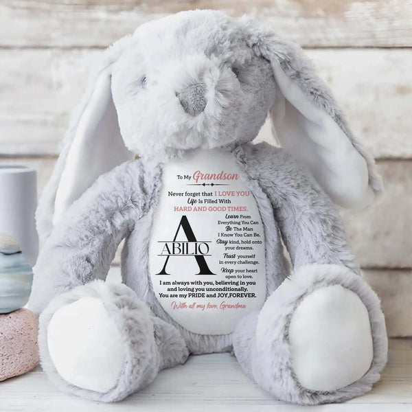 To My Grandson, Never forget that I LOVE YOU, Stuffed Bunny
