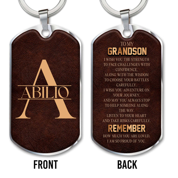 Inspirational Message Of Love And Strength Keychain For Grandson