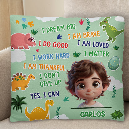 I Dream Big, I Am Brave, Kids Motivational Quotes Pillow With Dinosaurs - Personalized Custom Pillow, Insert Included - GSN006_PLW