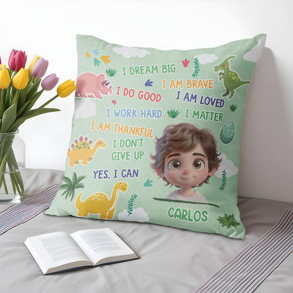 I Dream Big, I Am Brave, Kids Motivational Quotes Pillow With Dinosaurs - Personalized Custom Pillow, Insert Included - GSN006_PLW