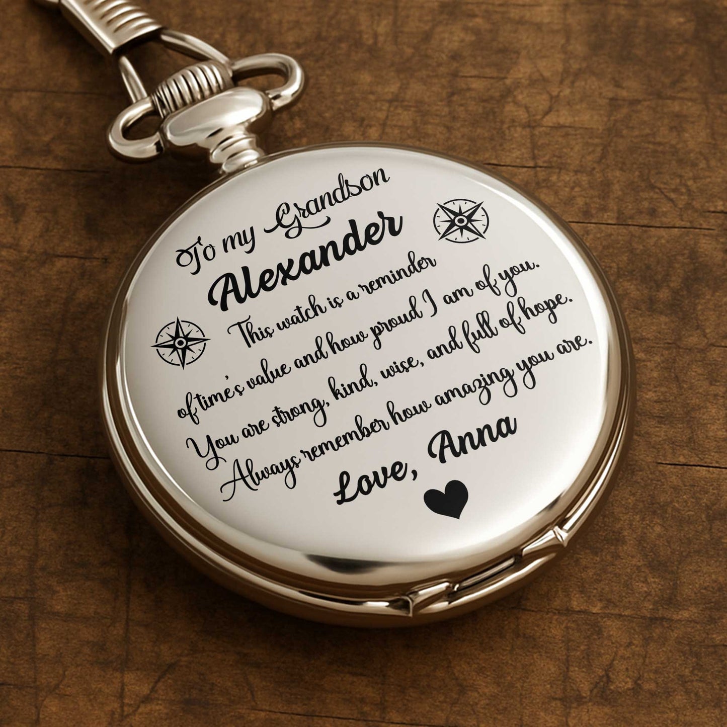 I Hope That Every Time You Look At This Watch, Compass Rose, Heart - Personalized Silver Plated Pocket Watch - GSN008_SWATCH
