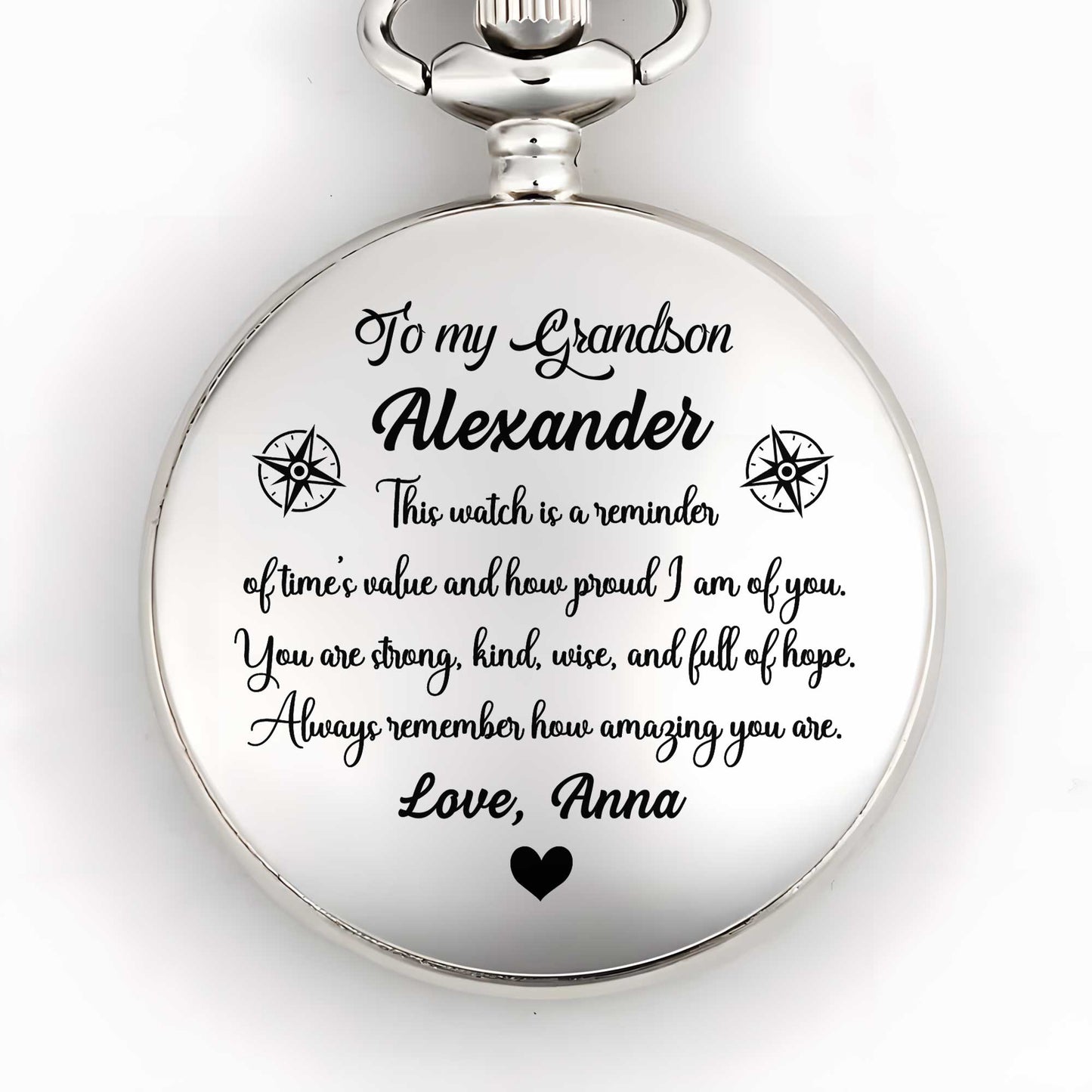 I Hope That Every Time You Look At This Watch, Compass Rose, Heart - Personalized Silver Plated Pocket Watch - GSN008_SWATCH