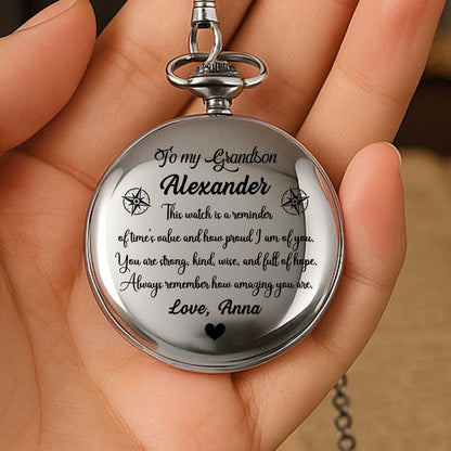 I Hope That Every Time You Look At This Watch, Compass Rose, Heart - Personalized Silver Plated Pocket Watch - GSN008_SWATCH