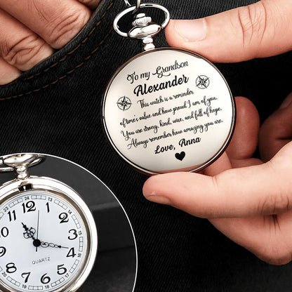 I Hope That Every Time You Look At This Watch, Compass Rose, Heart - Personalized Silver Plated Pocket Watch - GSN008_SWATCH