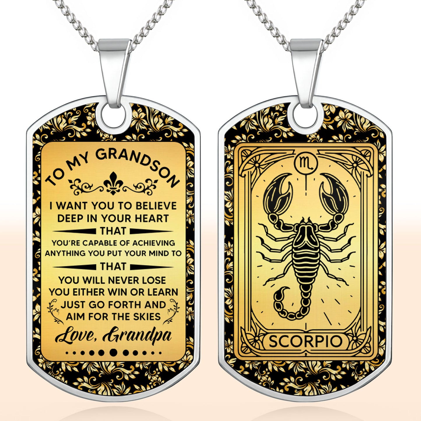 To My Grandson, Believe In Yourself, Floral Necklace