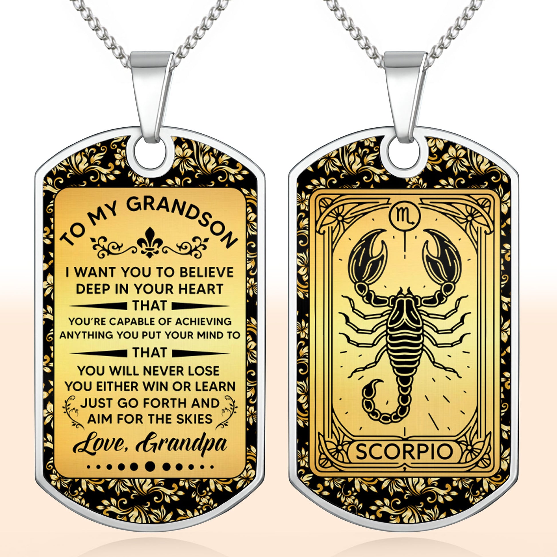 To My Grandson, Believe In Yourself, Floral Necklace