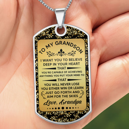 To My Grandson, Believe In Yourself, Floral Necklace