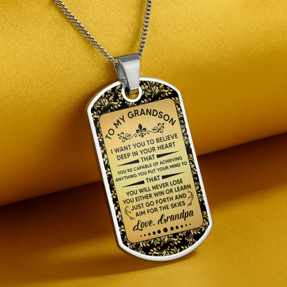 To My Grandson, Believe In Yourself, Floral Necklace