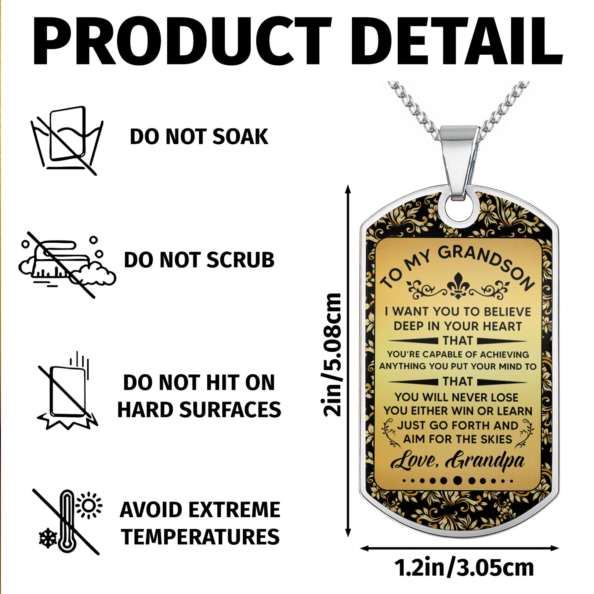 To My Grandson, Believe In Yourself, Floral Necklace