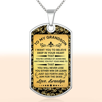 To My Grandson, Believe In Yourself, Floral Necklace