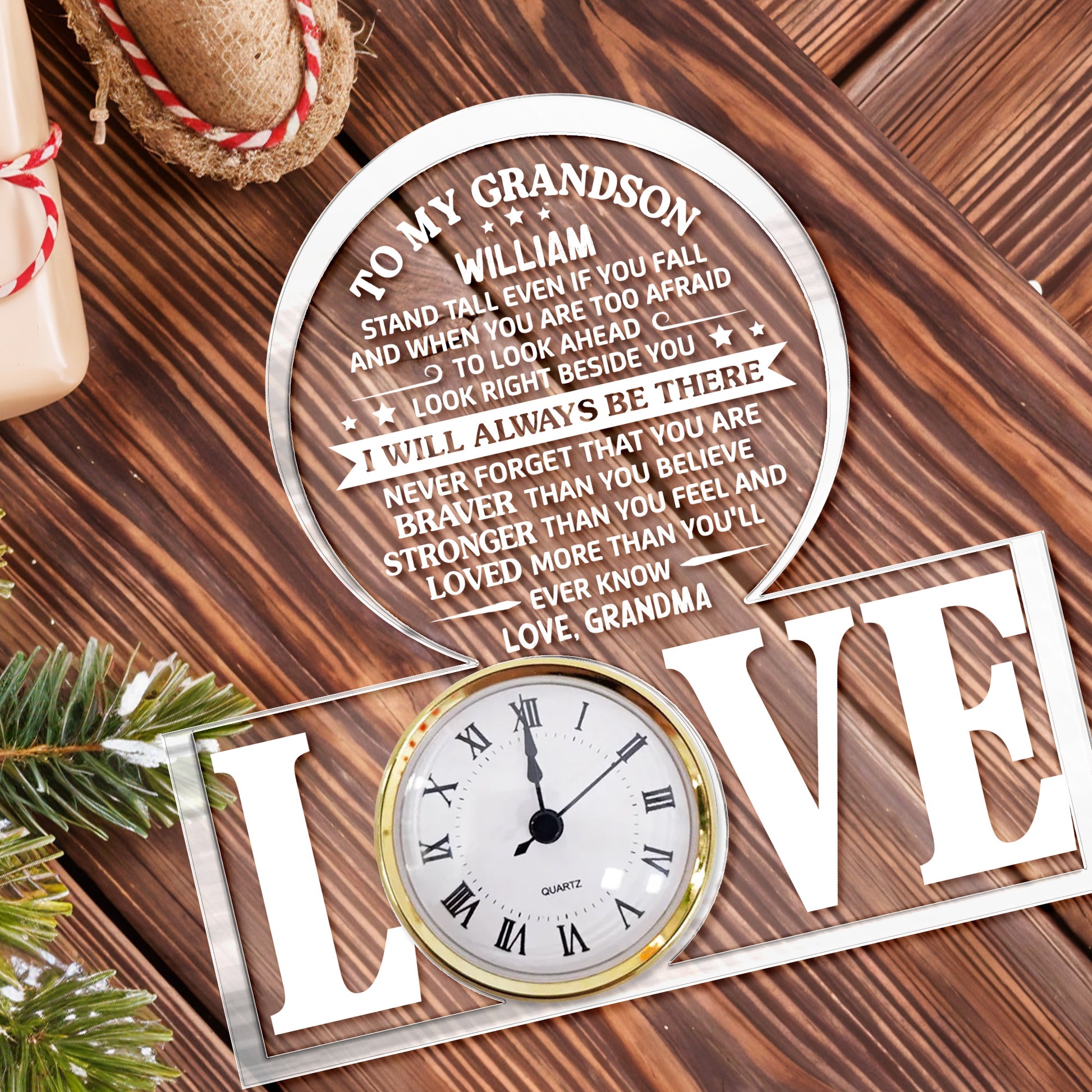 To My Grandson, Love And Guidance Clock