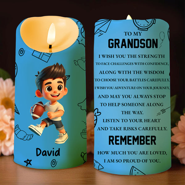 Heartfelt Message To Grandson, Wisdom And Strength - Personalized Custom LED Candle - GSN016_LECA