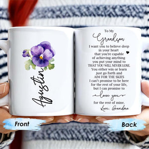 Grandson Love and Encouragement Coffee Mug With Pansy Flower