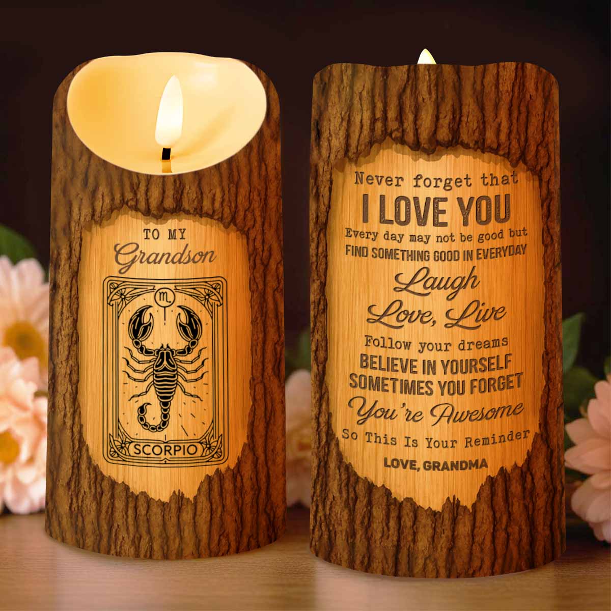 Never Forget I Love You, Inspirational Quotes LED Candle For Grandson
