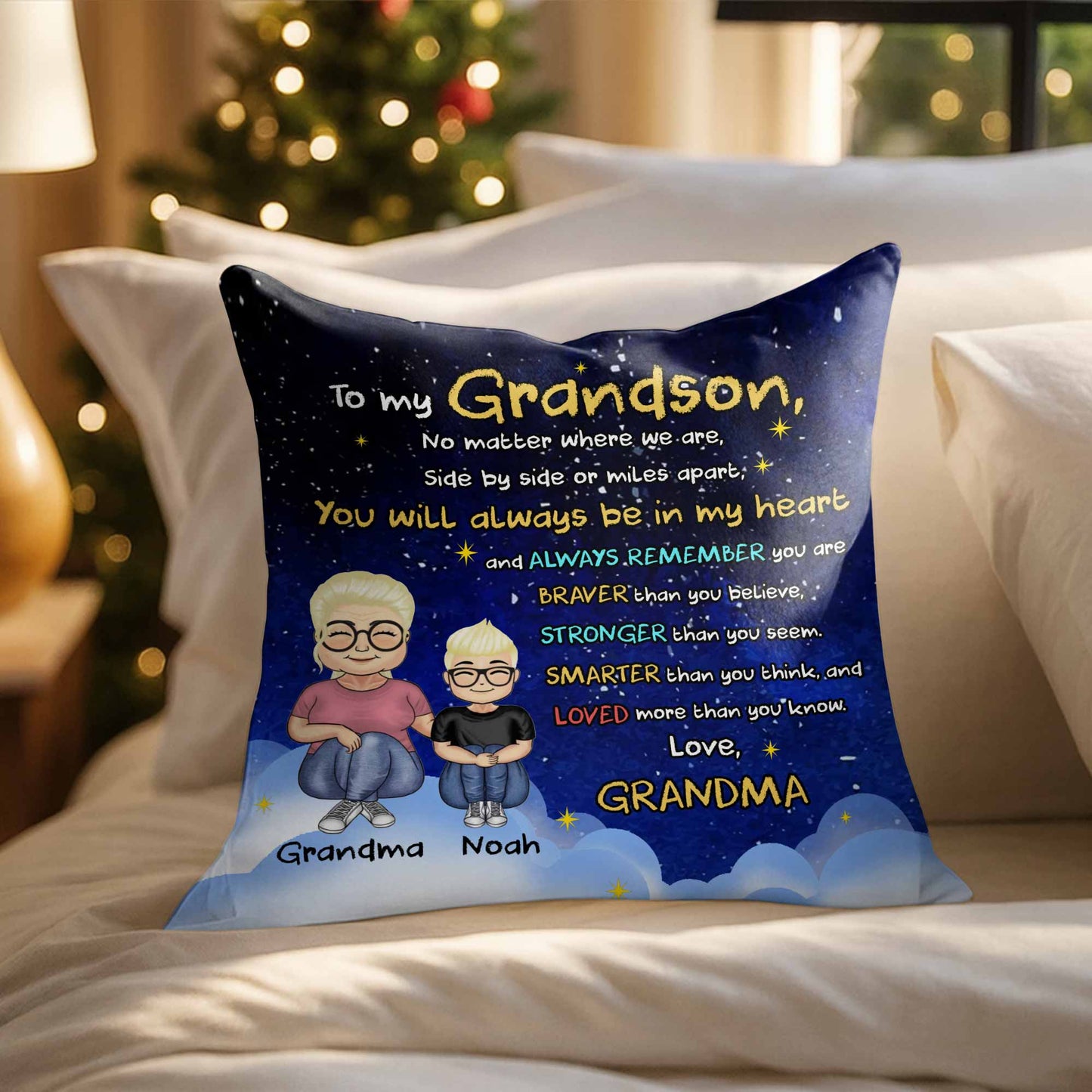 To My Grandson, No Matter Where We Are, Side By Side Or Miles Apart, Cartoon Characters - Personalized Custom Pillow, Insert Included - GSN036_PLW
