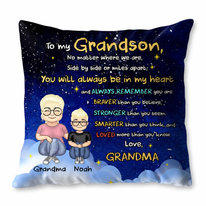 To My Grandson, No Matter Where We Are, Side By Side Or Miles Apart, Cartoon Characters - Personalized Custom Pillow, Insert Included - GSN036_PLW